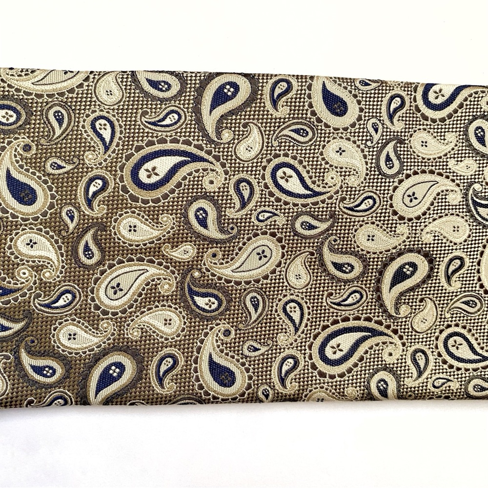 ERMENEGILDO ZEGNA White navy blue gray PAISLEY PRINT JACQUARD SILK NECK TIE - Picture 4 of 7